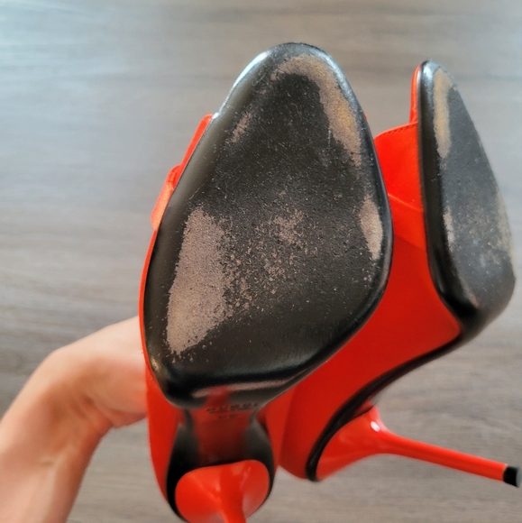 Gucci Orange Gold Horsebit Leather Peep Toe Heels Size 6 - Picture 11 of 13